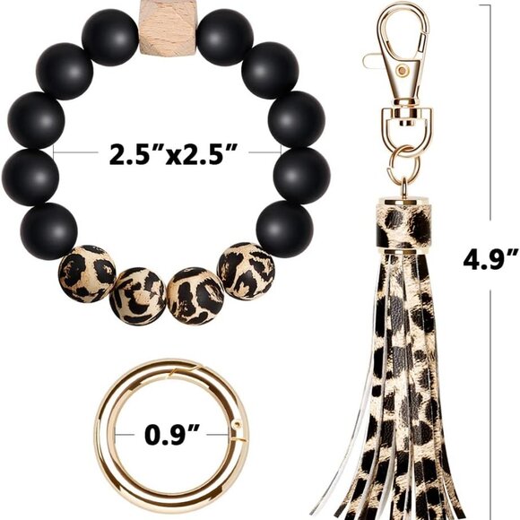 Keychain Bracelet Wristlet, Silicone Beaded Key Ring Bracelet with Card Wallet, - Picture 2 of 7